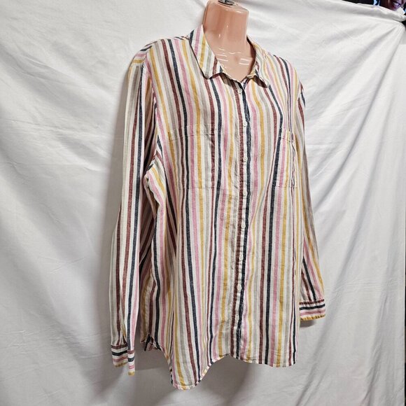 Boden Button Up Striped Top Blouse Shirt Women Size 16/18R Multicolor Linen - Picture 13 of 13